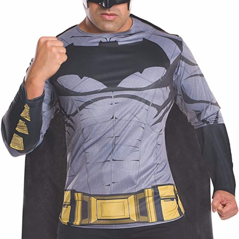 Batman Costume Adult Long Sleeve Tee Shirt and Mask NWT OS